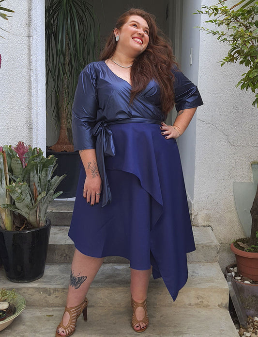 Saia Midi Plus Size Azul