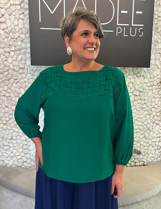 Blusa Plus Size Manga 7/8 Pala Matelassê
