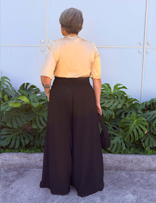 Calça Plus Size Ampla Lastex Preta