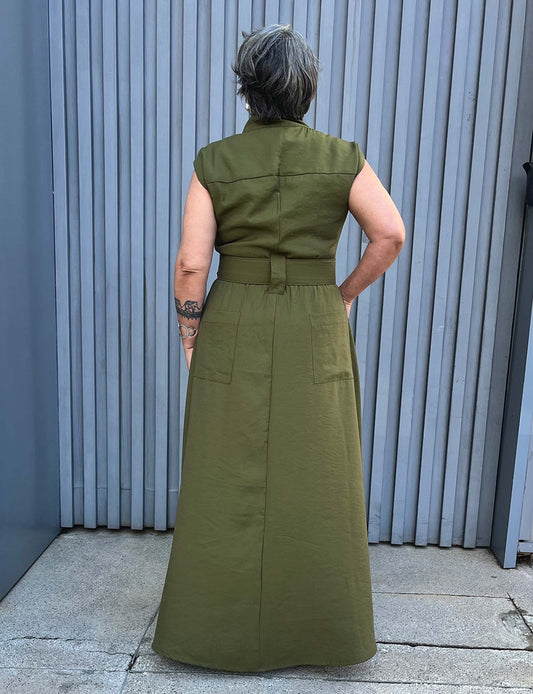 Vestido Longo Plus Size Utilitário Regata Verde
