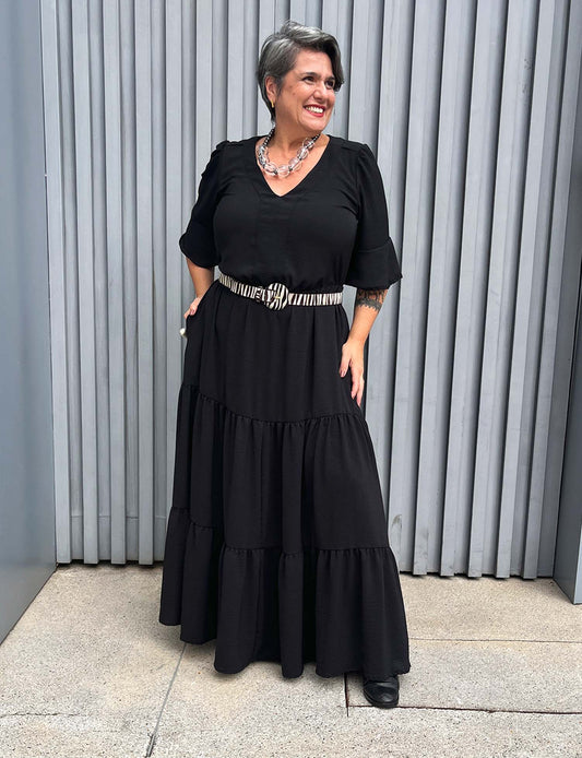 Vestido Longo Plus Size Boho Meia Manga