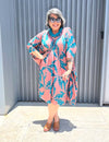 Vestido Kaftam Midi Plus Size Estampado Manga Curta