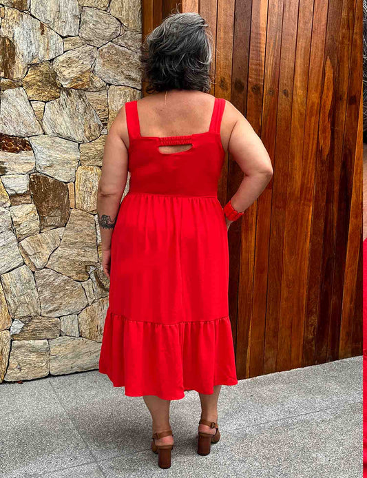 Vestido Midi Plus Size Vermelho 2 Marias com Alça
