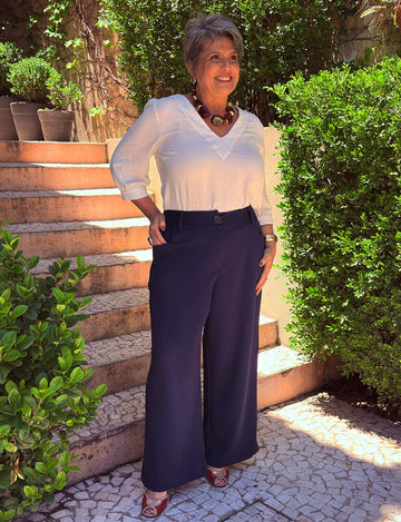 Calça wide scuba azul marinho