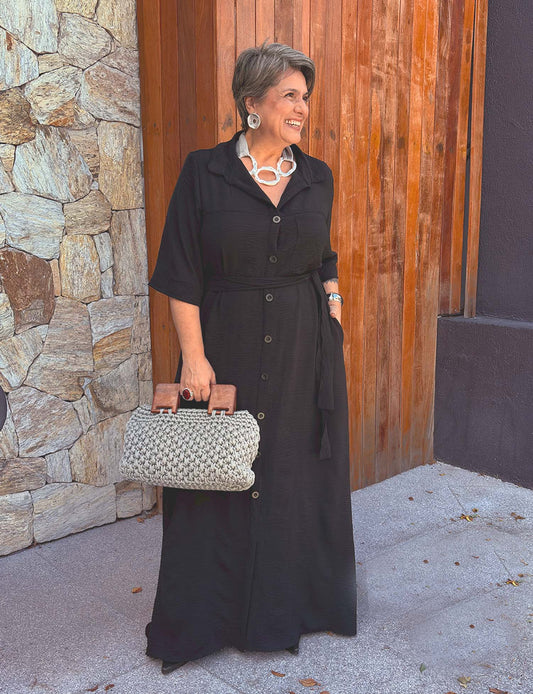[PRÉ-VENDA] VESTIDO CHEMISE LONGO PRETO