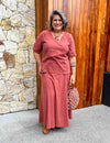 Saia Longa Plus Size de algodão com Recortes Rosa Queimado