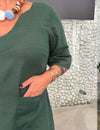 Vestido Midi Plus Size Verde Manga 3/4 com Forro