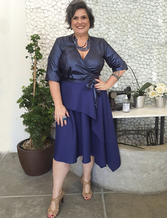 Saia Midi Plus Size Azul