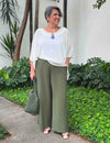 Calça Pantalona Plus Size Alfaiataria Elástico Largo