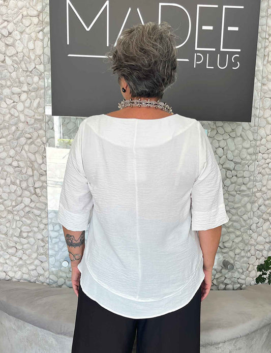 Blusa Plus Size com Recorte Manga Curta Branca