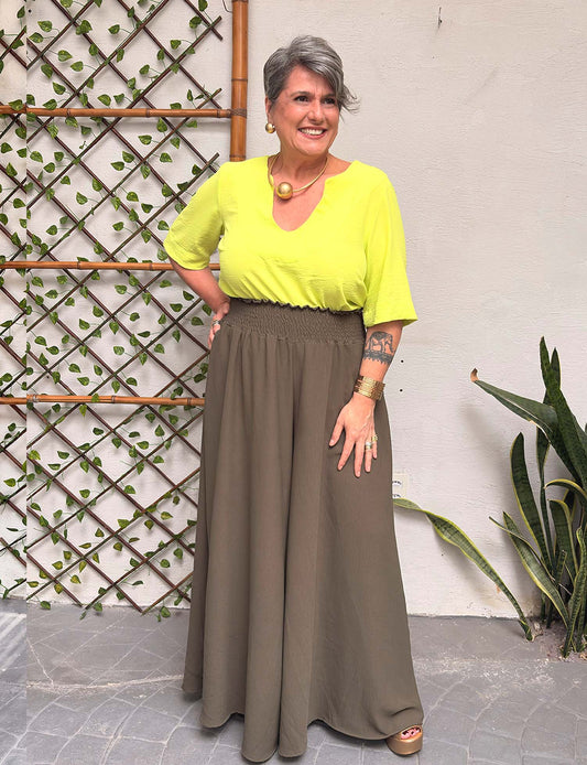 Calça Ampla Lastex Verde Militar