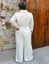 Calça Pantalona Plus Size Alfaiataria Branca