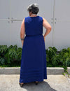 Saia Longa Plus Size com Pregas na Barra Azul