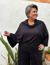 Blusa Ampla Manga Longa Plus Size com Gola