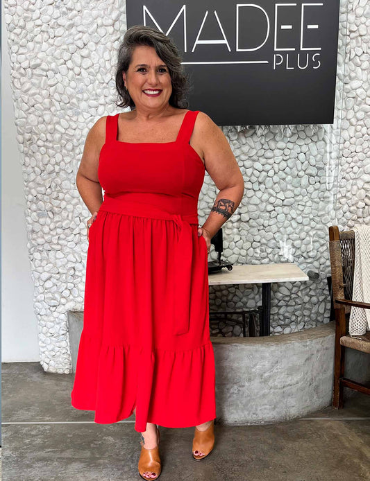 Vestido Midi Plus Size Vermelho 2 Marias com Alça
