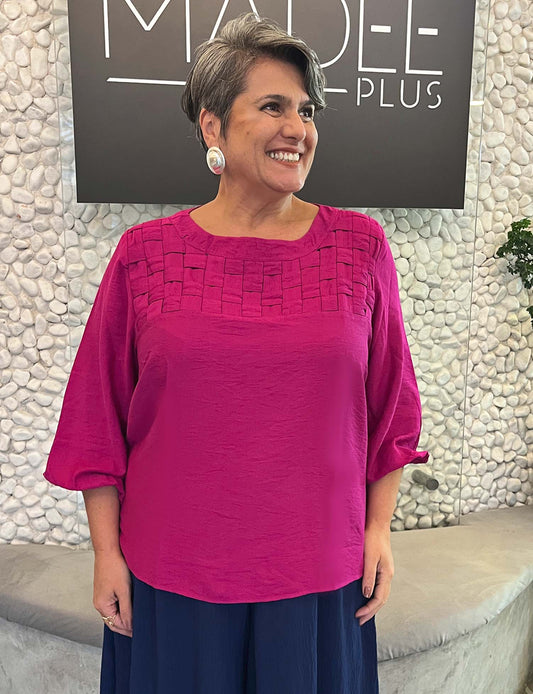 Blusa Plus Size Manga 7/8 Pala Matelassê