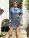 Vestido Midi Plus Size Suede Azul Dupla Face