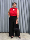 Calça Pantalona Plus Size Alfaiataria Elástico Largo