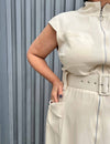Vestido Longo Plus Size Utilitário Manga Curta Off