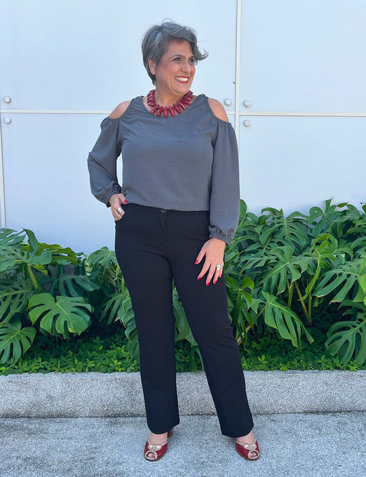 Blusa Manga Longa Detalhe Ombro