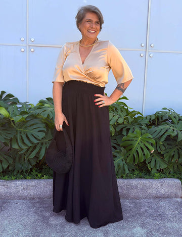 Calça Plus Size Ampla Lastex Preta