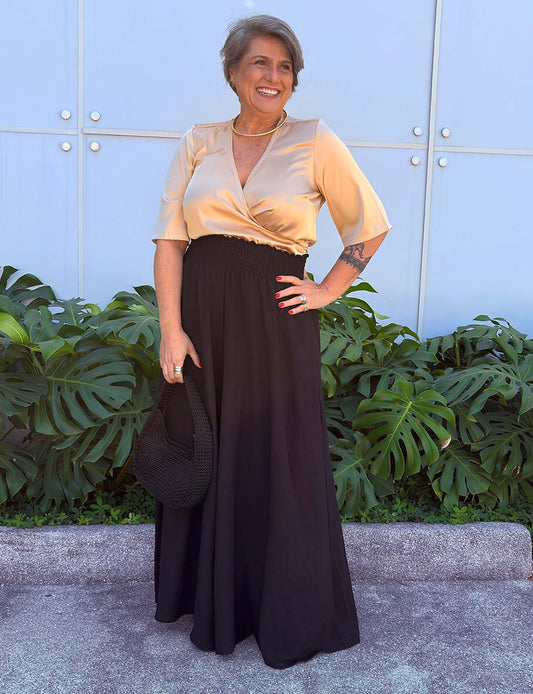 Calça Plus Size Ampla Lastex Preta