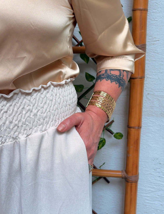 Calça Plus Size Ampla Lastex Areia