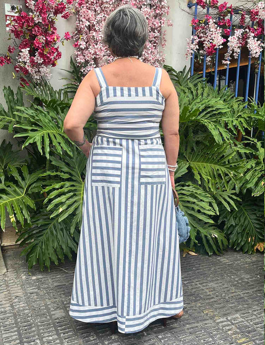 Vestido Plus Size Longo Listrado Algodão