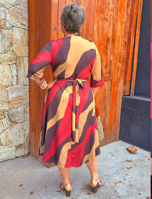 Vestido transpassado estampado de malha