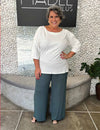 Blusa de Malha Plus Size Manga 7/8 Decote Canoa