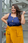 Blusa Regata Plus Size com Botões Azul Marinho