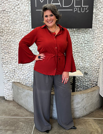 Camisa Manga Longa Plus size com Amarração na Cinta