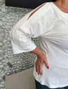 Blusa de Malha Plus Size Manga 7/8 Decote Canoa