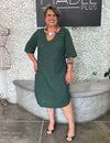 Vestido Midi Plus Size Verde Manga 3/4 com Forro