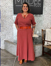 Saia Longa Plus Size de algodão com Recortes Rosa Queimado