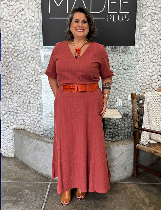 Saia Longa Plus Size de algodão com Recortes Rosa Queimado
