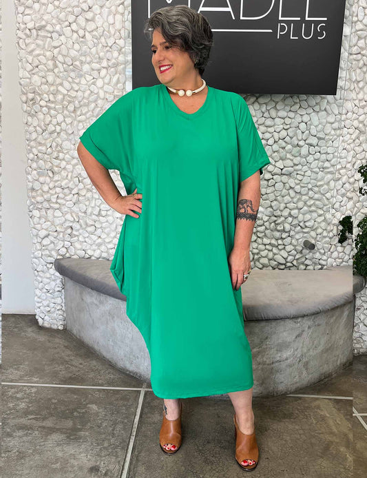 Vestido Midi Plus Size de Malha com Manga Curta