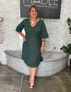 Vestido Midi Plus Size Verde Manga 3/4 com Forro