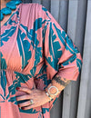 Vestido Kaftam Midi Plus Size Estampado Manga Curta
