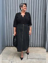 Saia Midi Plus Size de Couro com Ziper Frontal