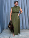 Vestido Longo Plus Size Utilitário Regata Verde