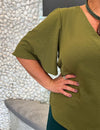 Blusa Plus Size Manga Borboleta Decote V