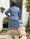 Vestido Midi Plus Size Suede Azul Dupla Face