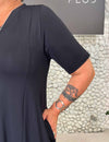 Vestido Evase Plus Size Longo Manga Curta de Fluity